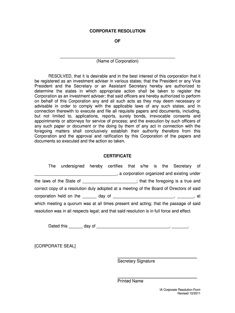 Resolution Corporate  Form