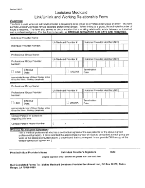 Group LinkUnlink and Working Relationship Form Louisiana