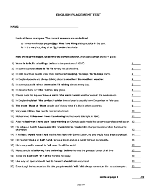 English Placement Test with Answers DOC  Form