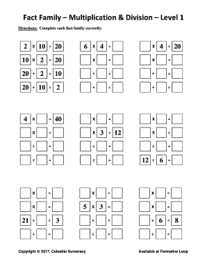 Fact Family Multiplication &amp; Division Level 1  Form