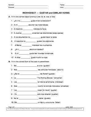 Me Gusta Worksheet  Form