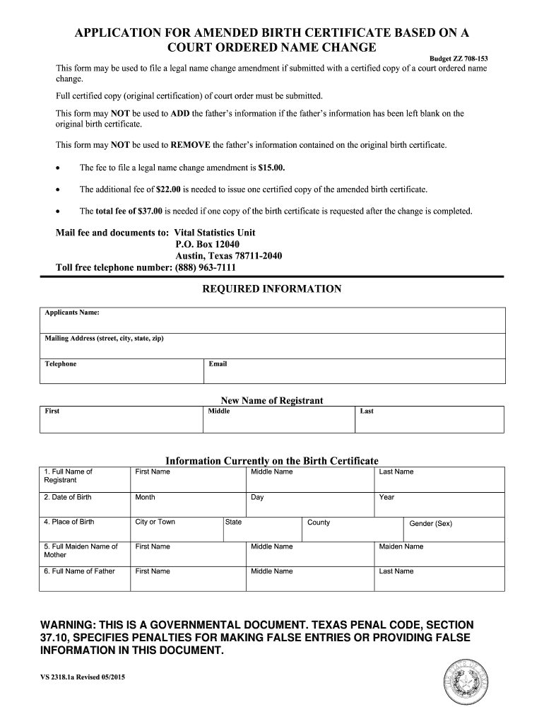 Texas Vs 2318 Form