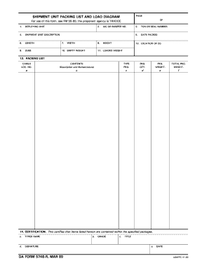 Shipment Unit Packing List and Load Diagram  Form