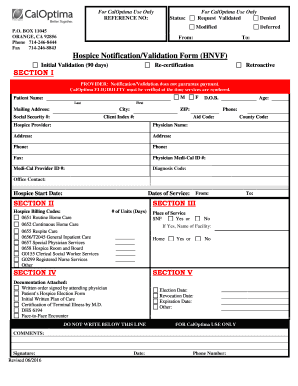 CalOptima Hospice NotificationValidation Form CalOptima Hospice NotificationValidation Form