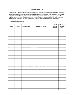 Refrigeration Log PDF  Form