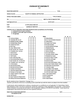 STATEMENT of CONFORMITY Nhtsa