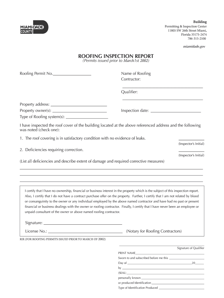 Roofing Inspection Report  Form