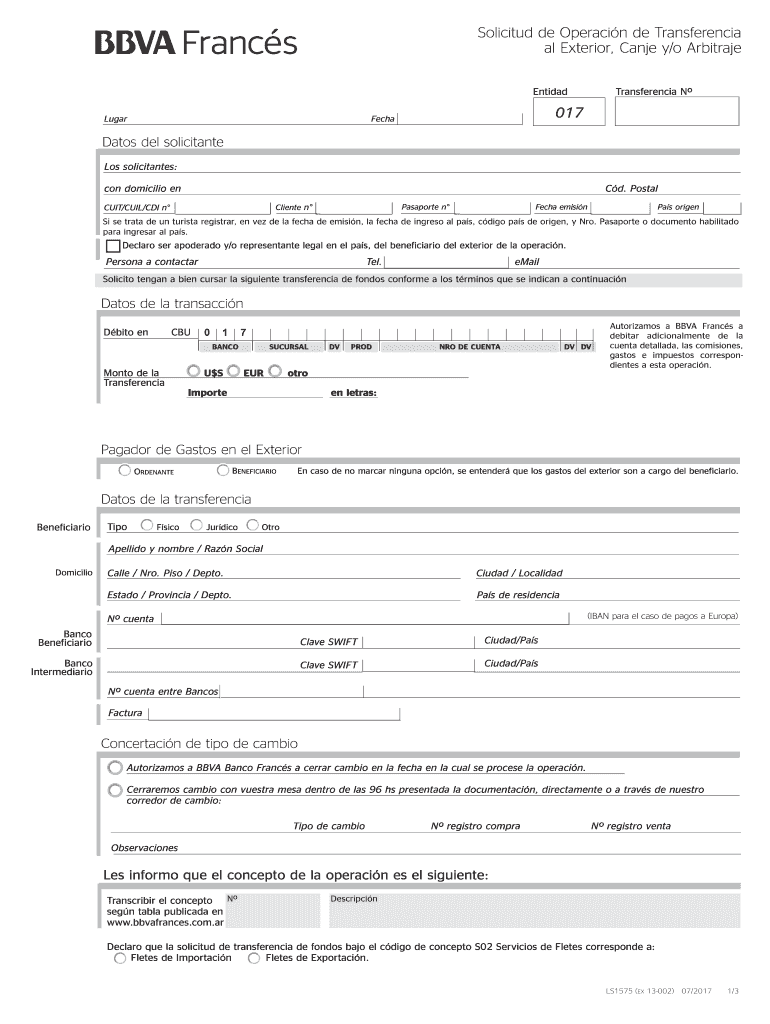  Ls 1575  Transferencias Al Exterior  BBVA 2017