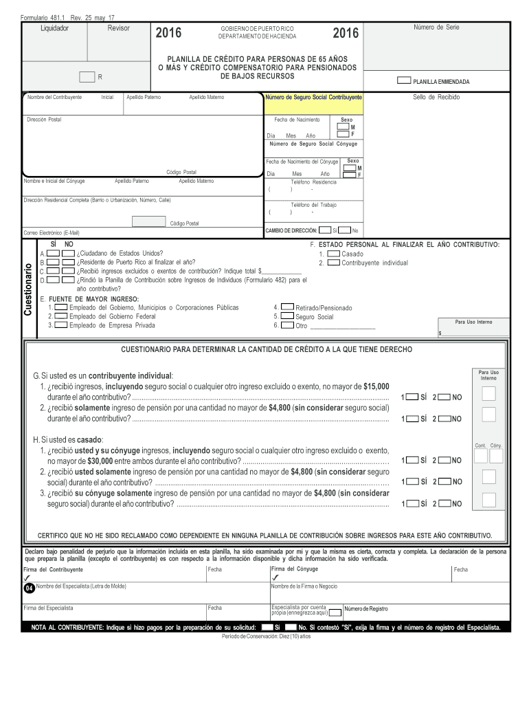 PLANILLA 481 1 25 May 17 Departamento De Hacienda De Puerto  Form