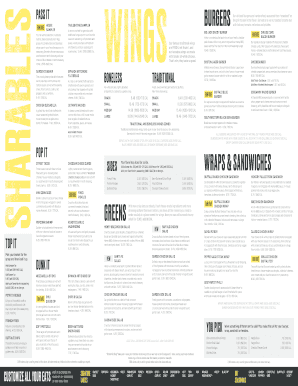 Buffalo Wild Wings Downloadable Menu  Form