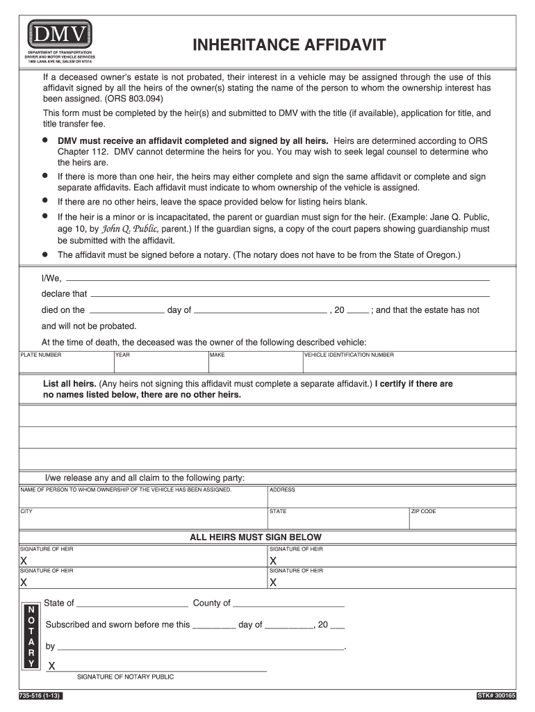 Inheritance Affidavit Oregon Gov  Form