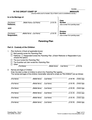 Parenting Plan Part a and Part B Form CAFC501