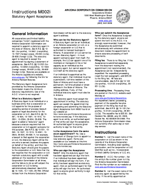 STATUTORY AGENT ACCEPTANCE Arizona Corporation  Form