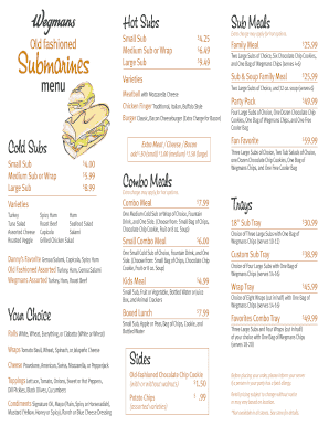 Wegmans Subs Menu  Form