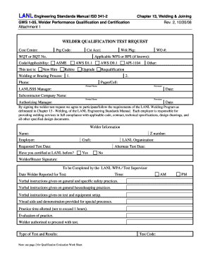 Welders Qualification Test Request  Form