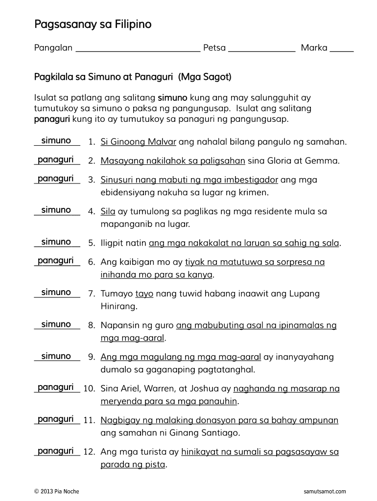 Simuno at Panaguri Worksheet  Form