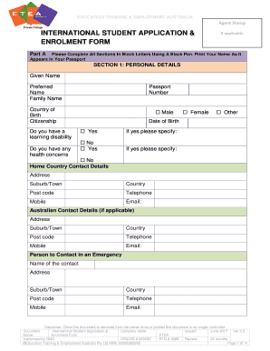 International Student Application Form Education Training and