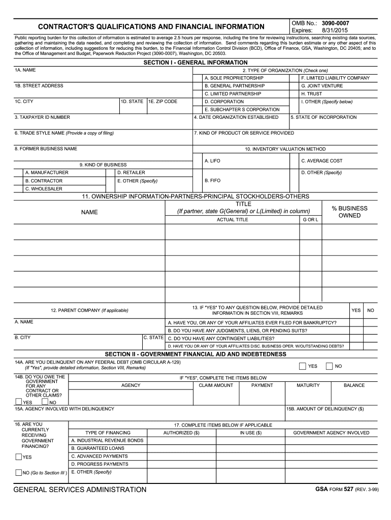 Get and Sign Fillable Gsa Form 527 1999-2022