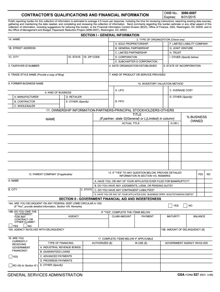  Fillable Gsa Form 527 1999-2024