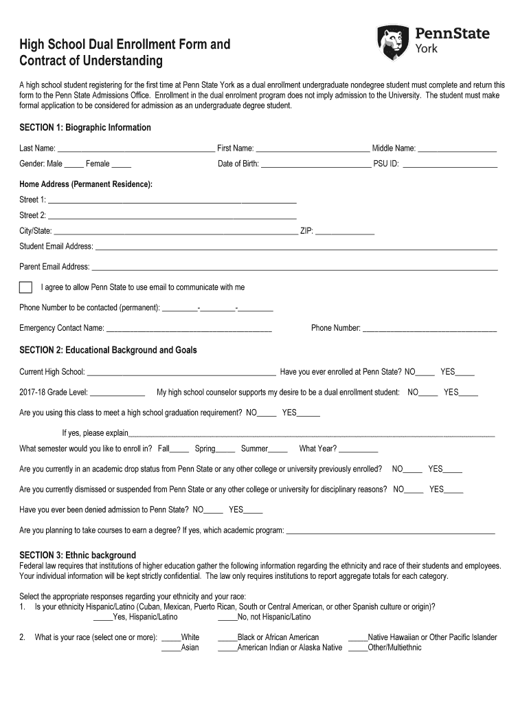  High School Enrollment Form 2017