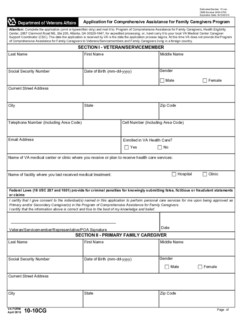  Va Form 10 10cg 2021-2024