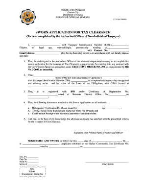 Sworn Application For Tax Clearance Fill Out And Sign Printable Pdf Template Signnow