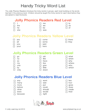 Red Level Tricky Words  Form