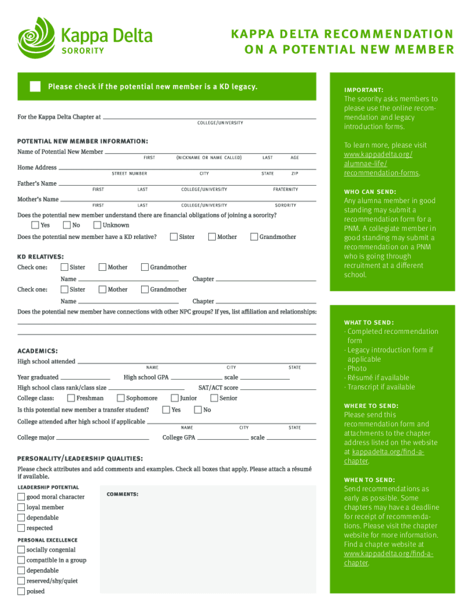 Kappa Delta Rec Form