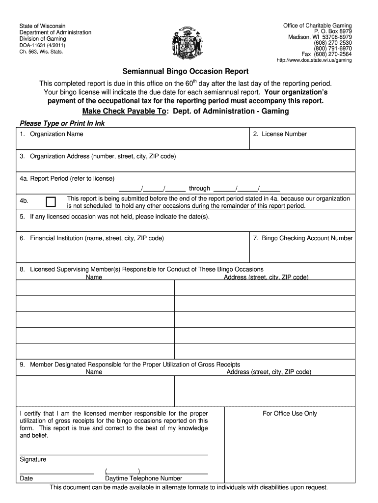 Wisconsin Semiannual Report  Form