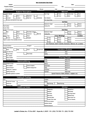 New Construction Spec Sheet Template  Form