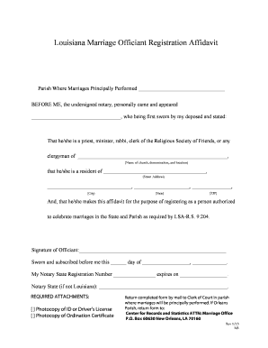  Louisiana Marriage Officiant Registration Affidavit 2015-2024