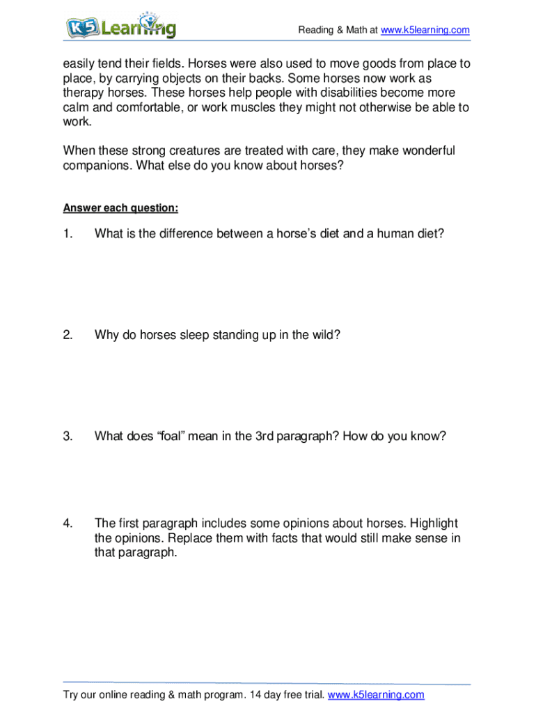 Grade Three Multiple Choice Reading Comprehension  Form