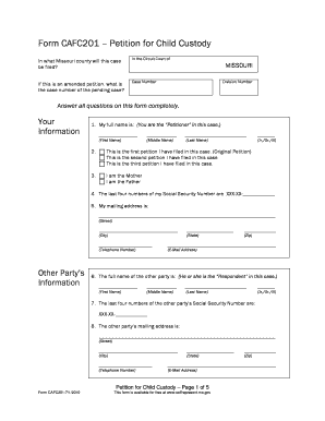 Petition for Child Custody Form CAFC201 MO Gov