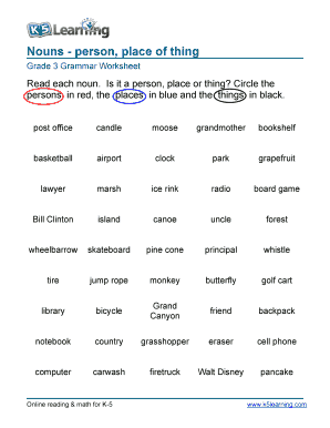 Person Place or Thing Worksheet PDF  Form