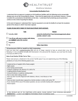 I Understand that My Exposure to Patients at HCA Healthcare Facilities with the Following Vaccine Preventable  Form