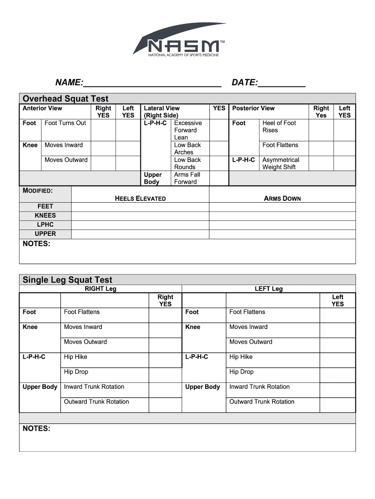 Overhead Squat Assessment Chart  Form