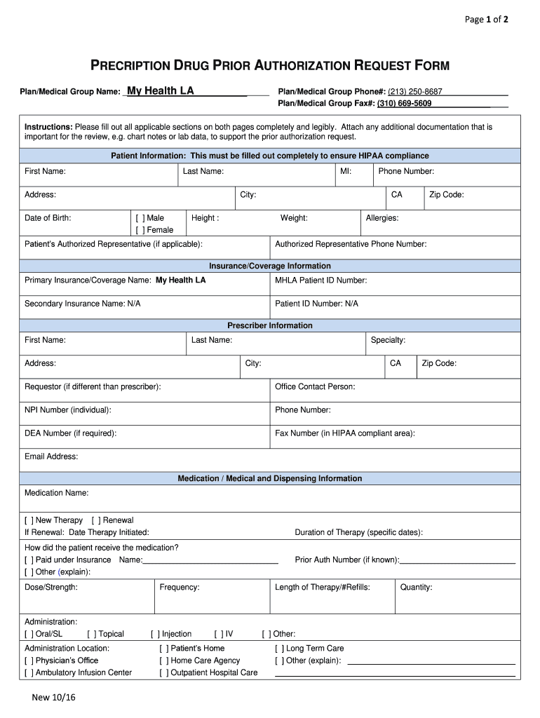 PRECRIPTION DRUG PRIOR AUTHORIZATION REQUEST FORM