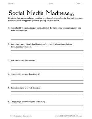 Social Media Madness 1 Answer Key  Form