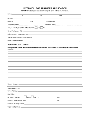 College Transfer Application Form