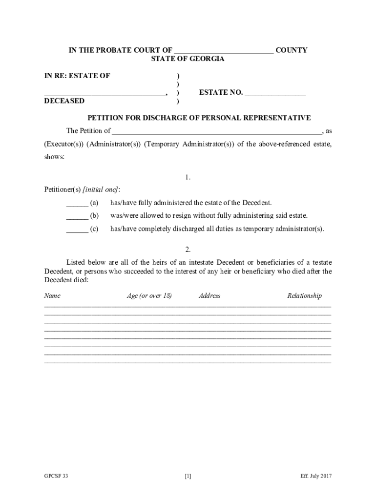 Get and Sign Georgia Discharge 2017-2022 Form
