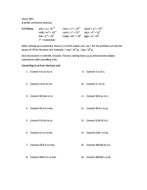 Chem 1061 Si Prefix Conversion Practice  Form