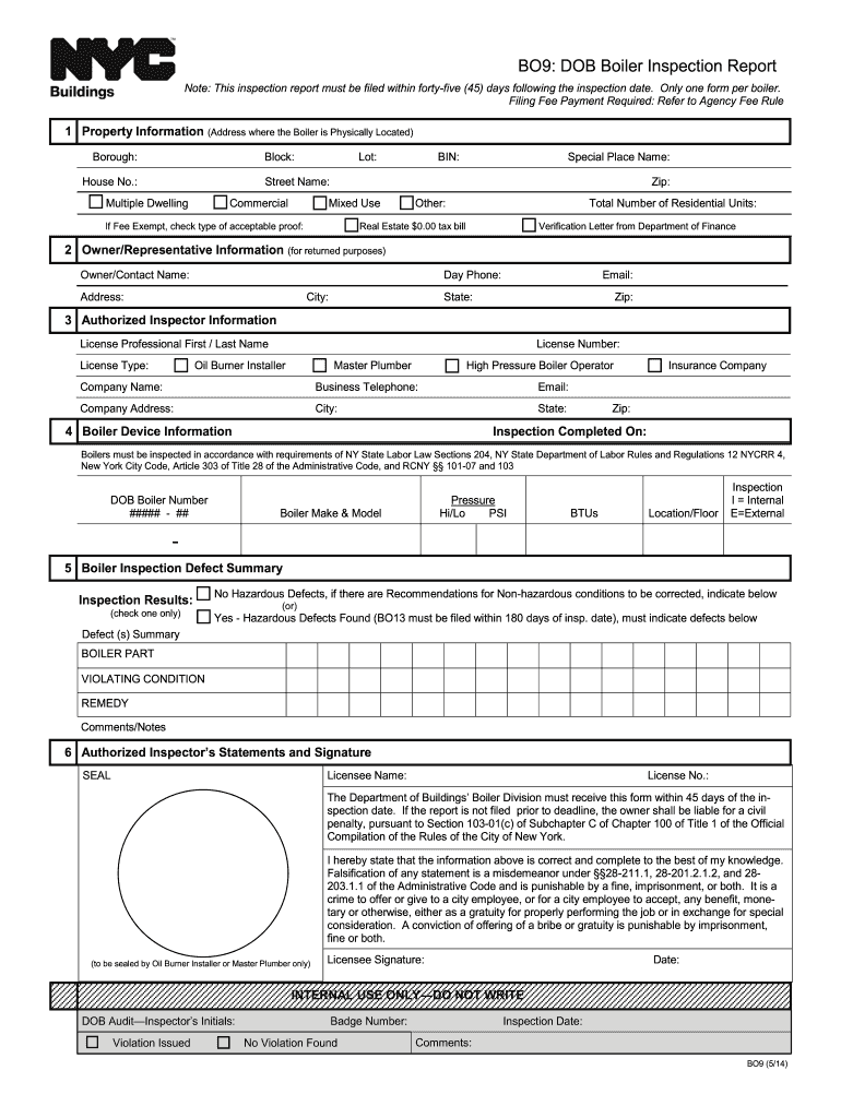 Low Pressure Boiler Inspection Repot Form