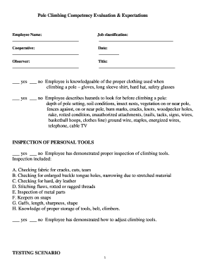 Pole Climbing Competency Evaluation &amp; Expectations  Form