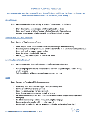 Sample Treatment Plan Goals and Objectives PDF  Form