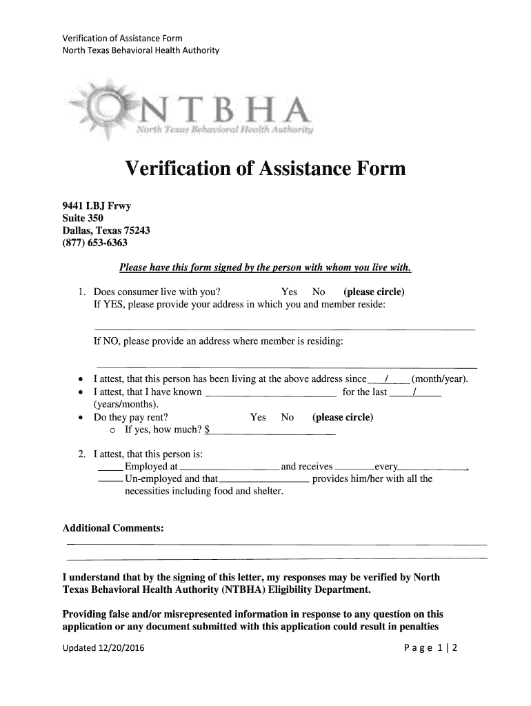 Get and Sign Verification Assistance Form 2016-2022
