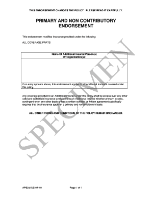 Primary and Noncontributory Endorsement Form