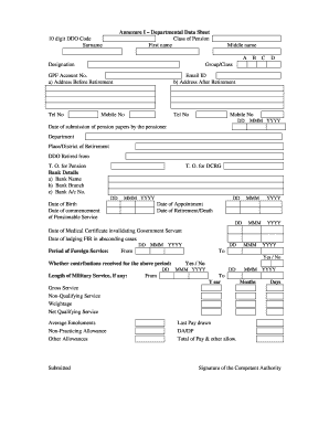 Departmental Data Sheet for Pension Odisha  Form