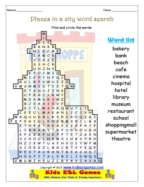 Places in a City Word Search  Form