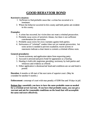 Sample Bond of Good Behaviour  Form