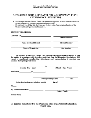 NOTARIZED SITE AFFIDAVIT to ACCOMPANY PUPIL  Form